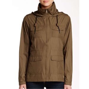 Mountain Hardwear Benicia Brown Soft Shell Zip Front Hood Utility Jacket WM Med